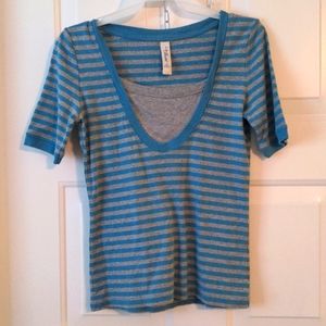 L. A. BLUES (XSmall) Blue & Grey Strips Short Sleeve Shirt